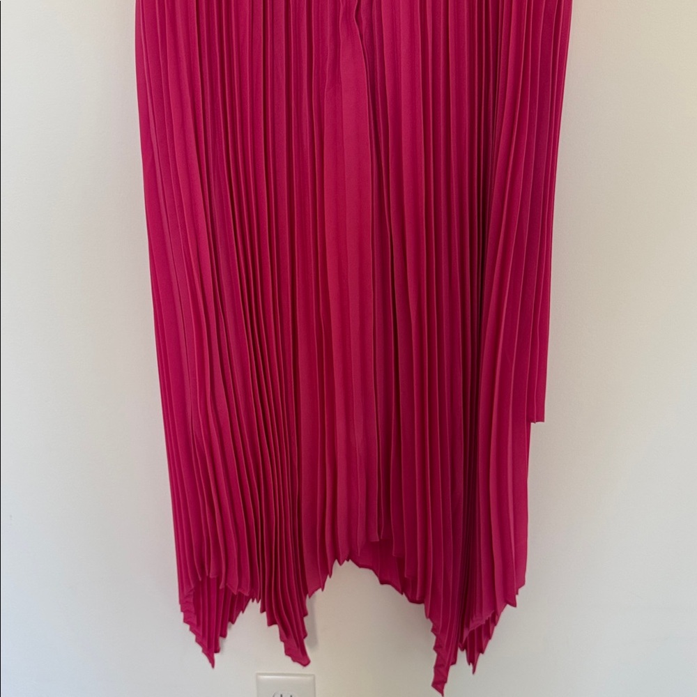 Aidan Mattox NWT Watermelon Pink Asymmetrical Pleated Midi Dress - Size 4 - Picture 8 of 9
